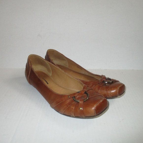 **FRYE Cognac Camel Brown Squared Toe Flats - Picture 2 of 9